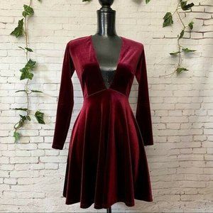 American Apparel red velvet deep v skater dress